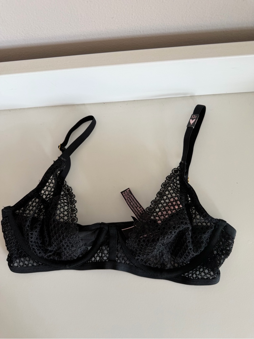 Victoria's Secret Black Lace Unlined Underwire Balconette Bra 32C 11158421